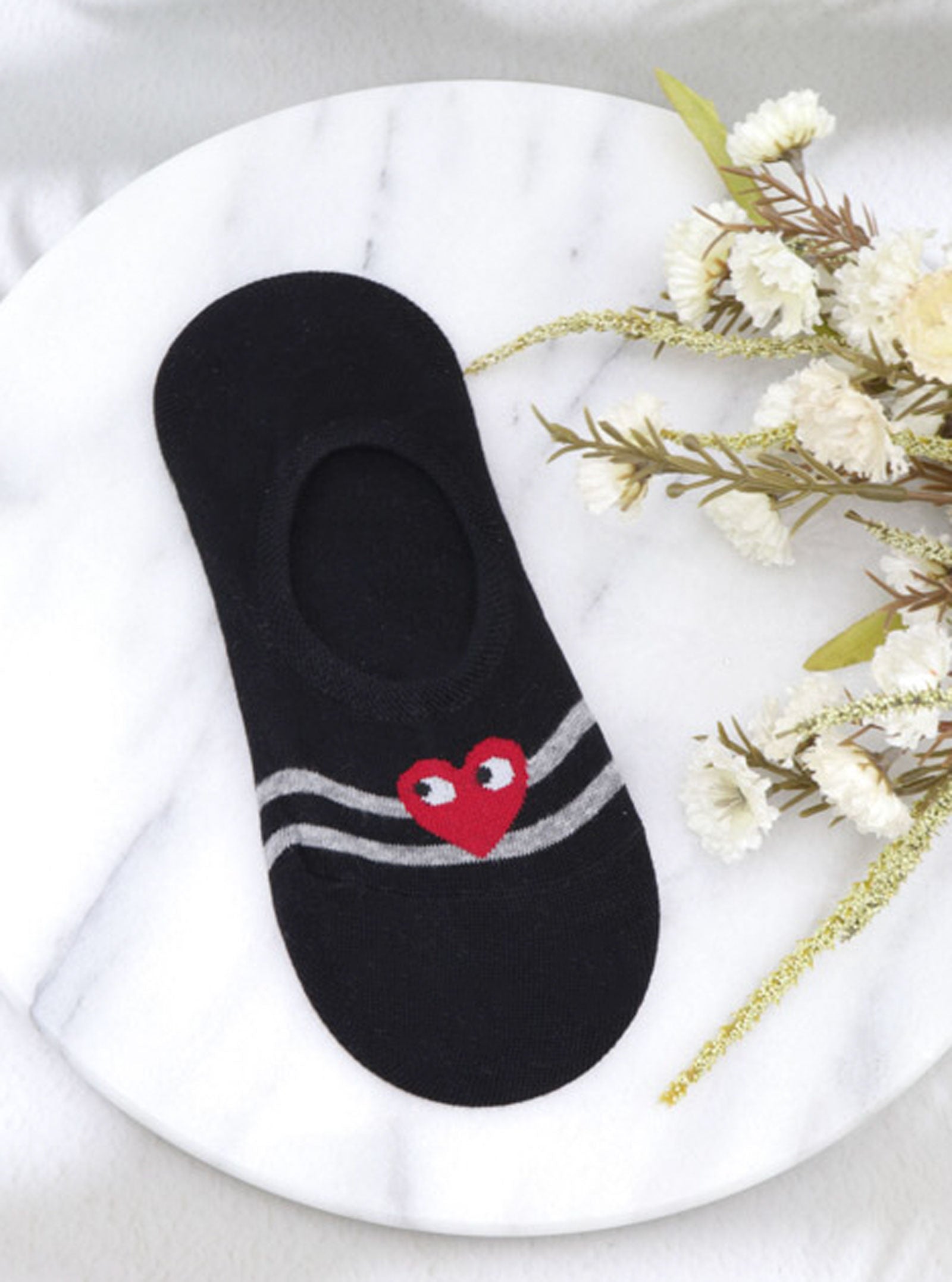 PAISYN HEART STRIPE SLIP SOCKS