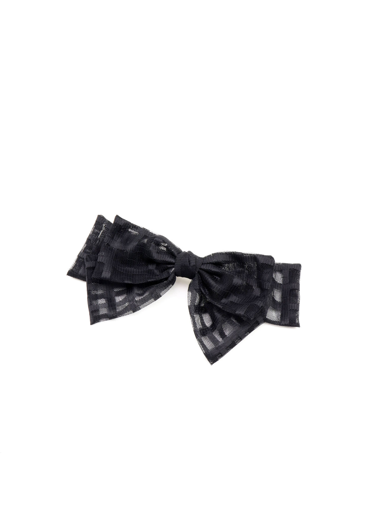 Detail view of Jenda Black checkered mesh bow clip