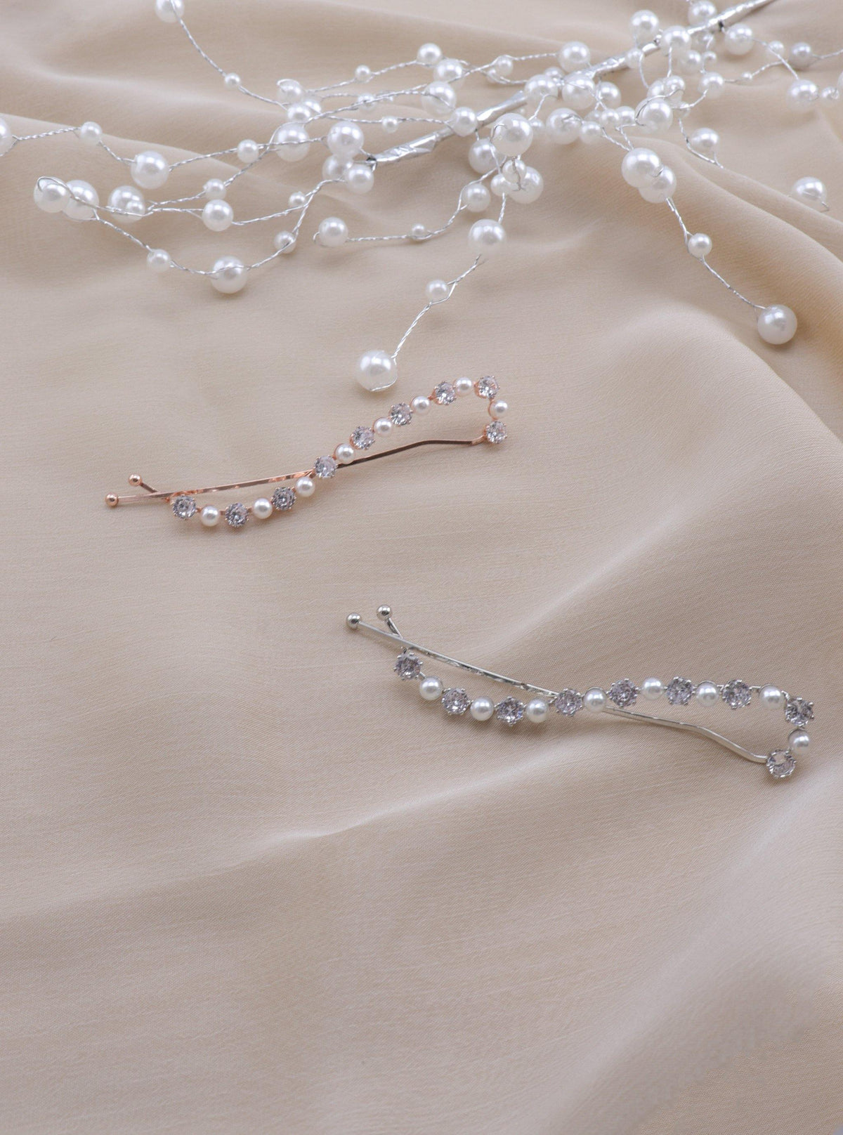 Jael pearl and crystal hair pins in a styled setting