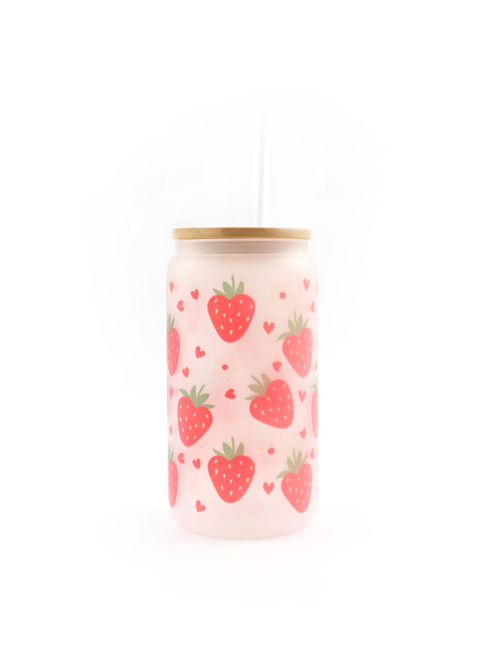 BERRIES & HEART | 16 OZ GLASS TUMBLER WITH BAMBOO LID & STRAW