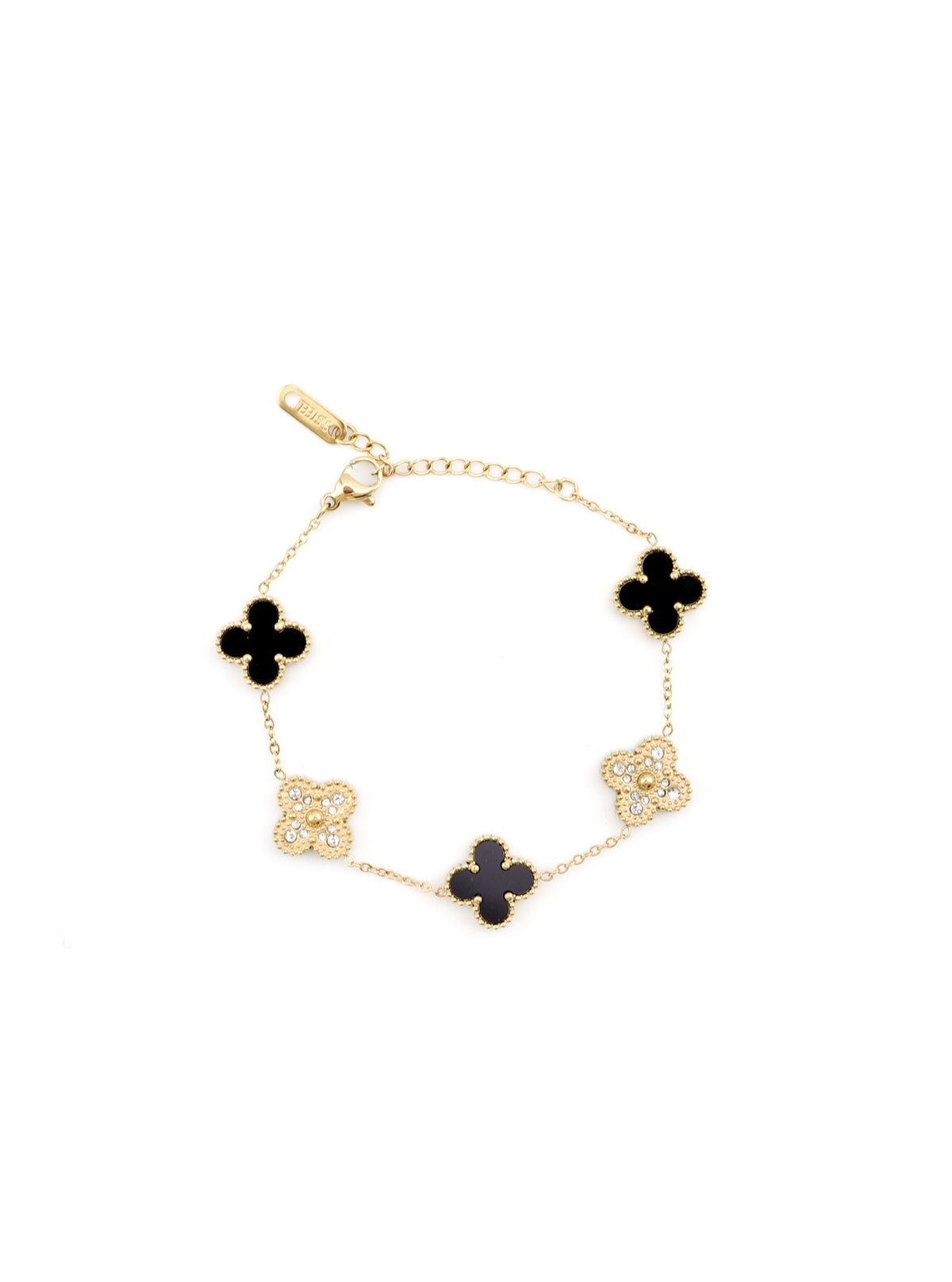 Aanya Gold Black reversible clover bracelet