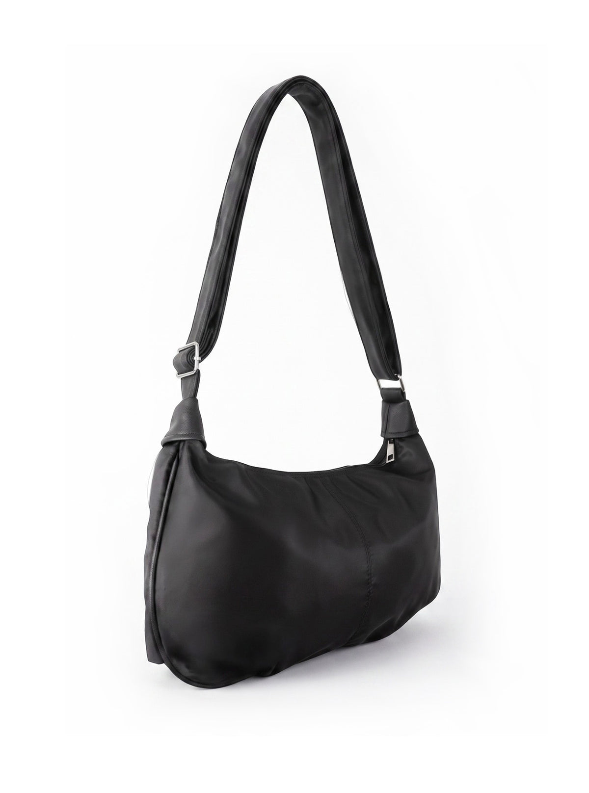 Angled view of Brickley black nylon crossbody bag