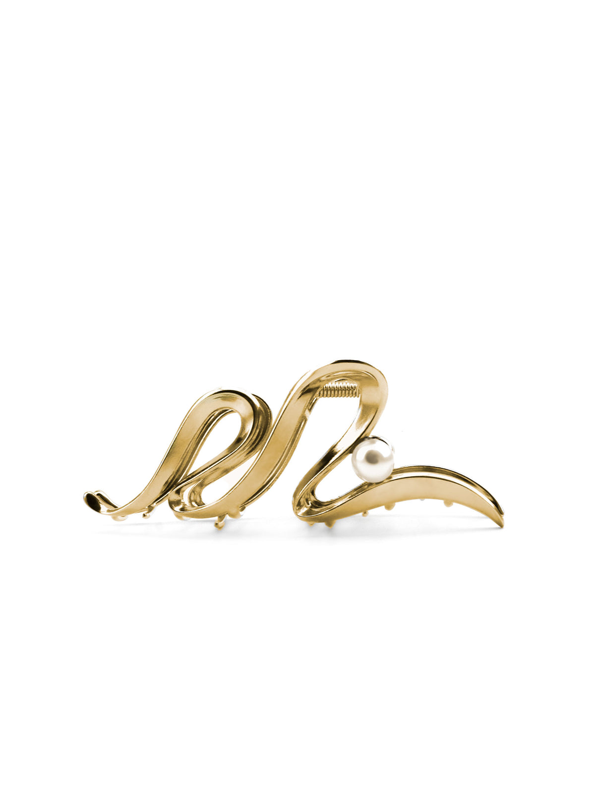 Juriko gold hair claw with sculptural curves and pearl accent
