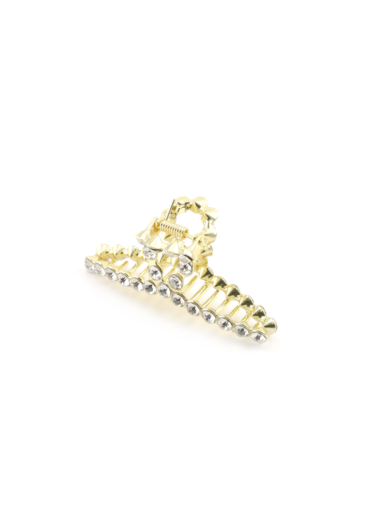 Side view of Janina gold claw clip with cubic zirconia
