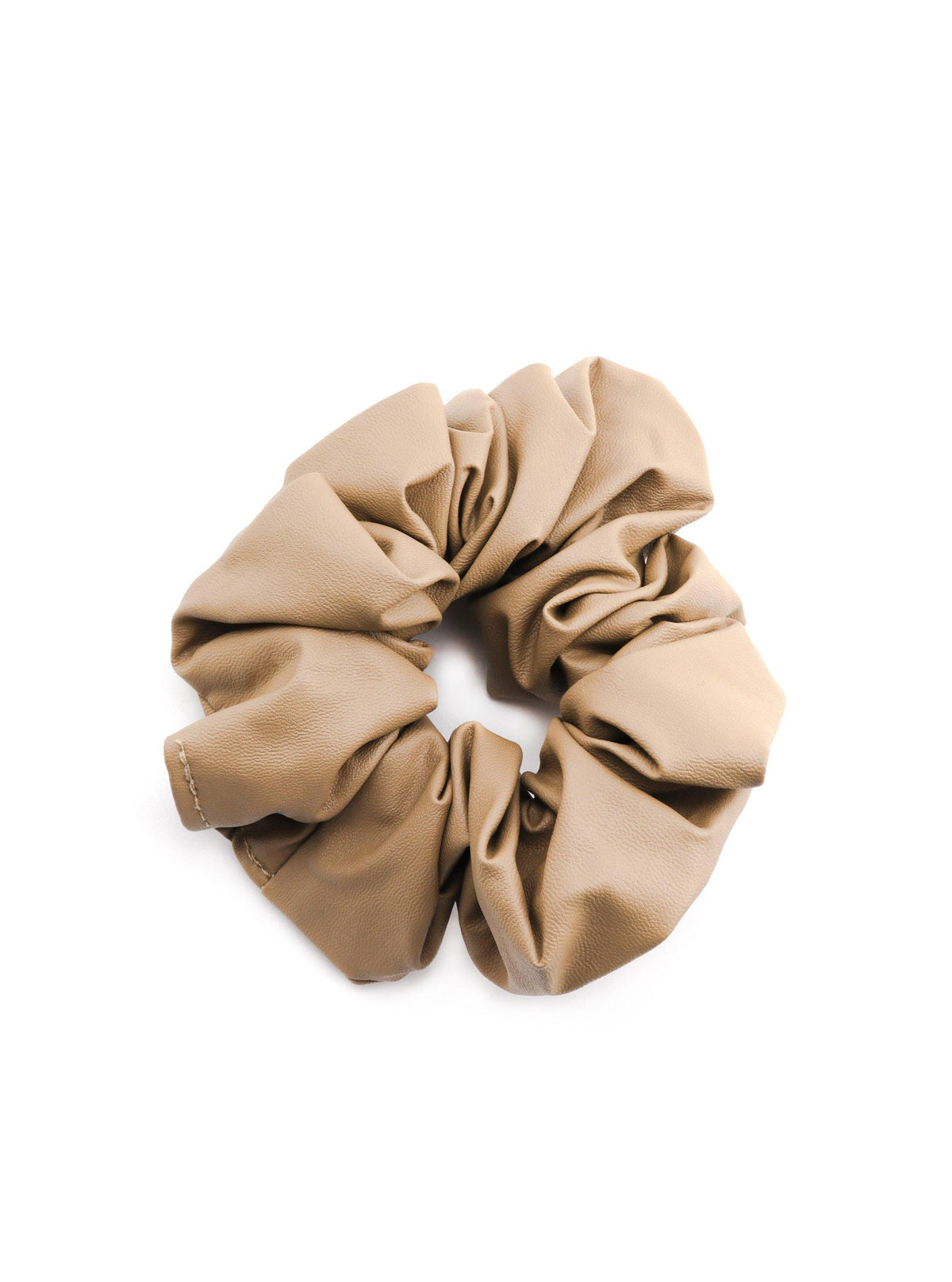 Jiselle Beige faux leather scrunchy with smooth matte finish