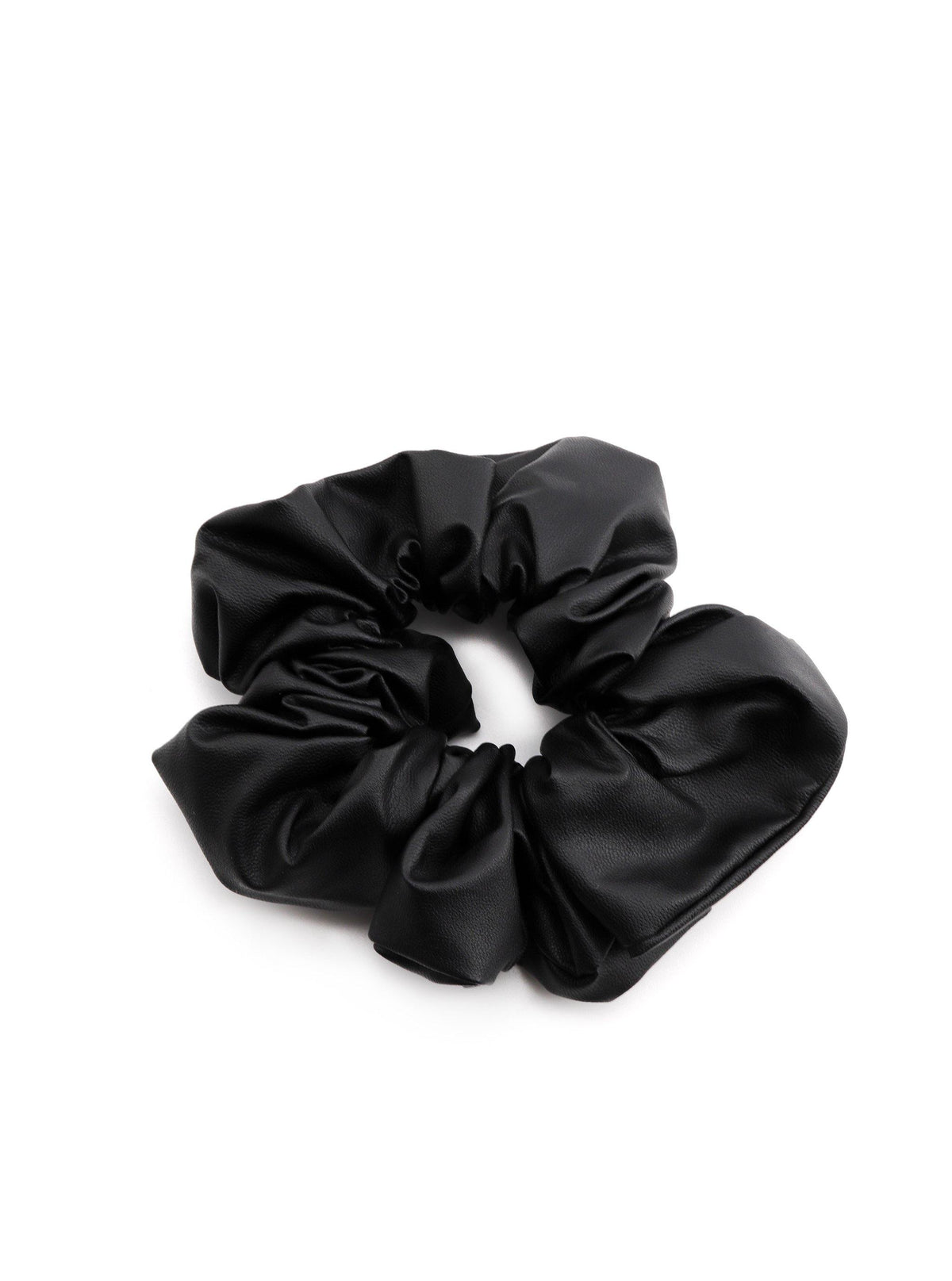 Jiselle Black faux leather scrunchy with smooth matte finish