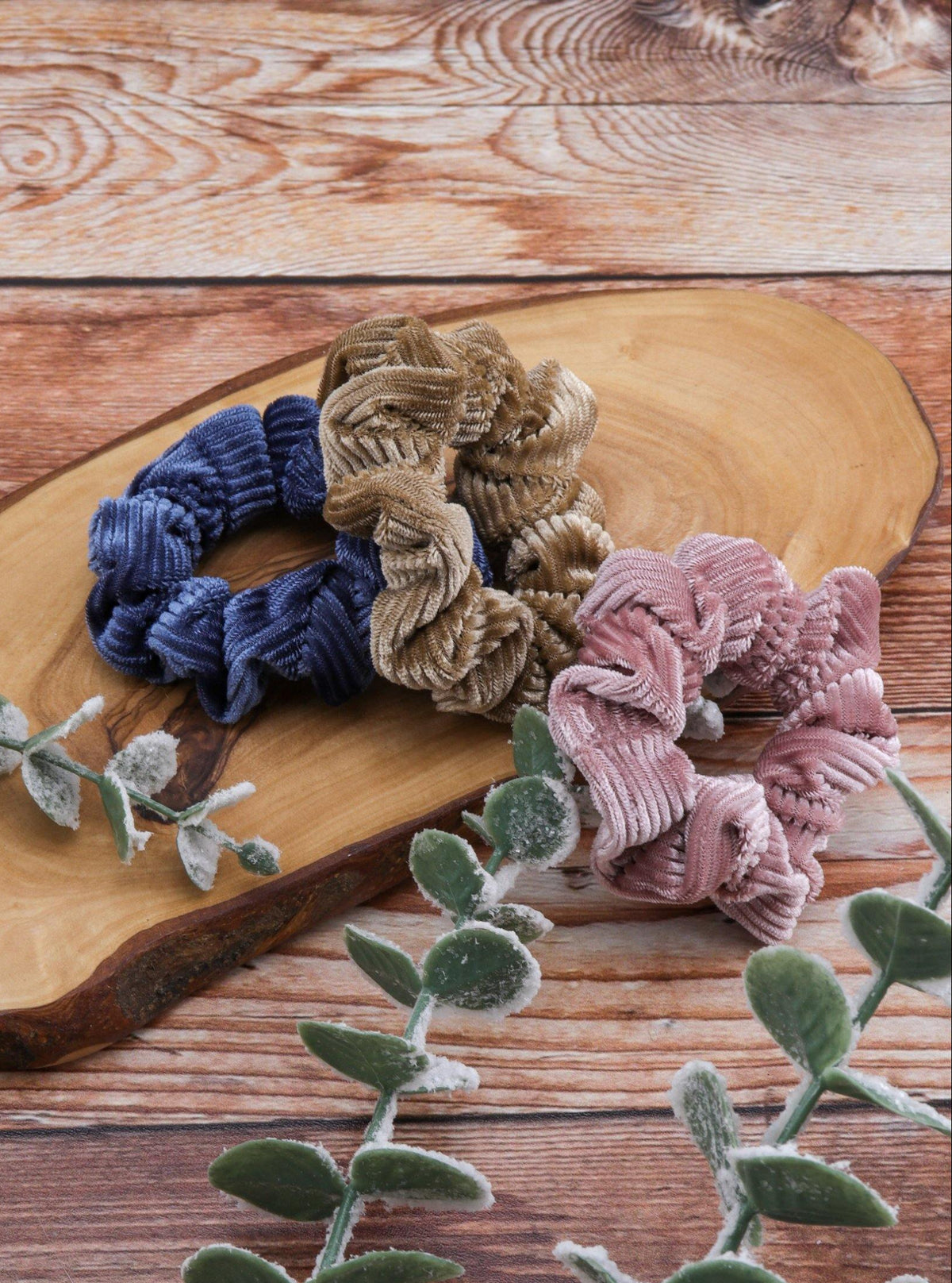 Josette corded scrunchies in a styled setting